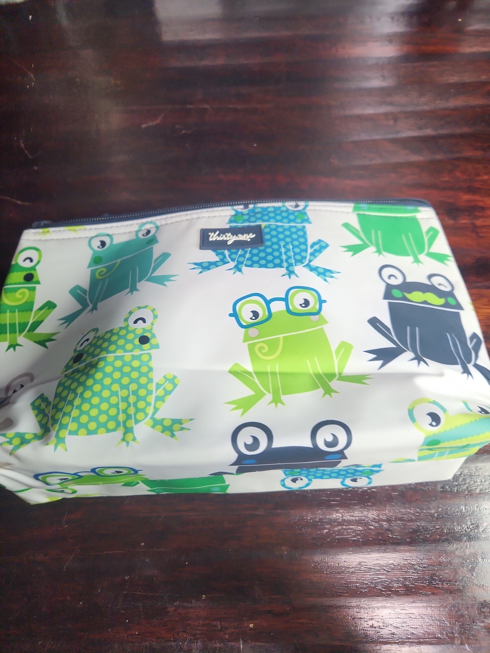 Thirty-One Kids Green Frog Print Insulated Zipper Pouch